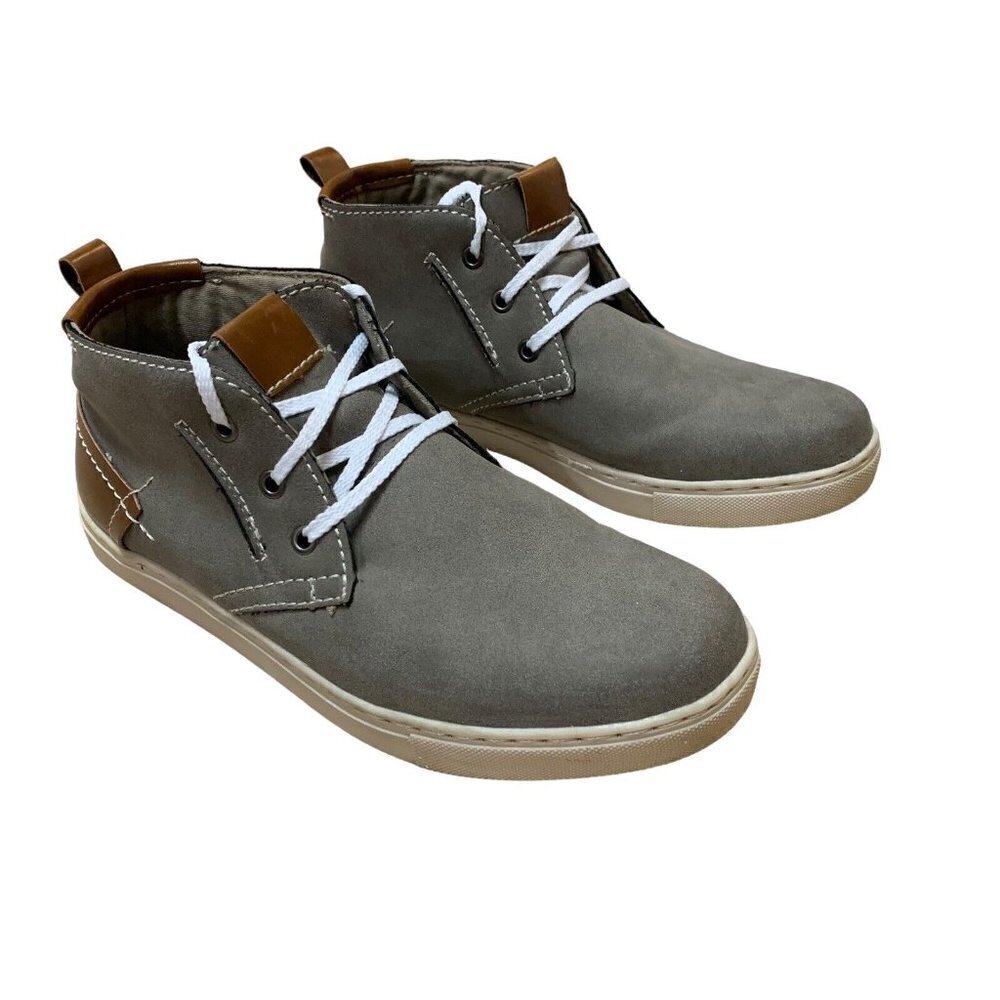 Sonoma Men's Size 9 Chukka Style Shoes Gray Faux Suede Brown Faux Leather